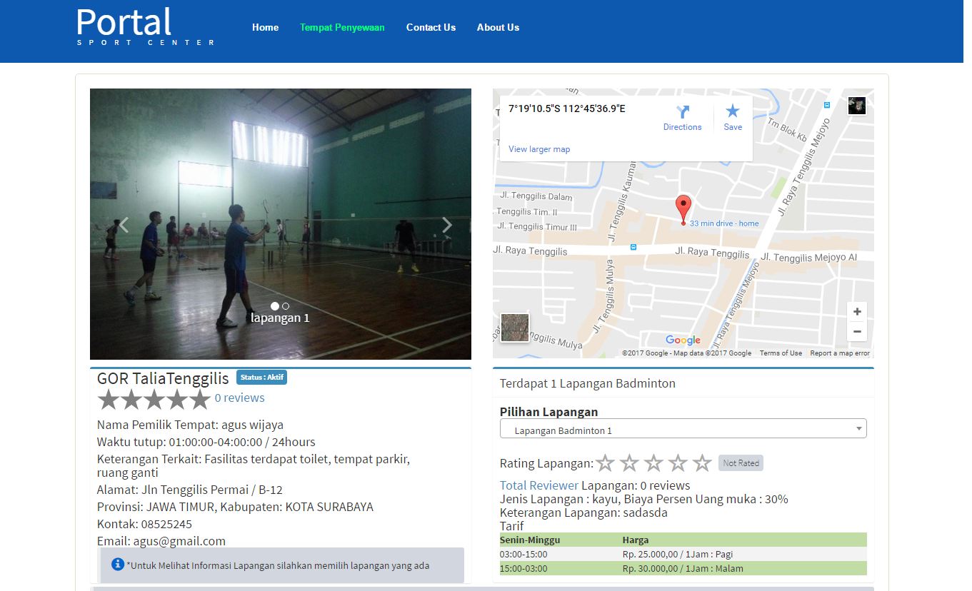 Portal Website Sports Field Rentals Using Framework Codeigniter